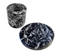 CBAM Juego de mármol negro Aquitania vaso decoración arte escultura diseño H 10 cm con plato Ø 12 cm
