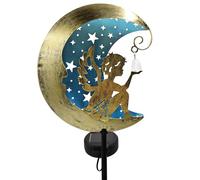 CBAXEAXM Luz solar de estaca de jardín de luna de ángel - Decoración de patio de metal al aire libre con colgante de cristal, luz LED impermeable para patio, camino, césped, oro rústico y azul