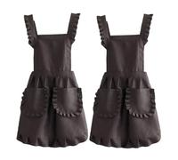 CBBEONRN 2PCS Delantal Cocina Mujer con Bolsillos Japón Estilo para Barbacoa Cocinar Hornear Jardinería Restaurante Black,One Size