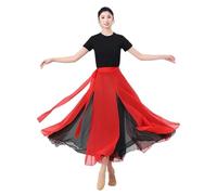 CBFGGOEUDFBS Flamenco Skirt for Women 720 Degree Full Circle Swing Skirt Spanish Dance Costume Adult Flowy Ruffled Layered Skirt for Performances Halloween Party Red Crayon Theme Outfit(Red Skirt_L)