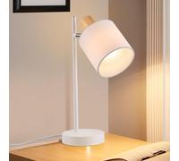 CBJKTX lámpara de mesa lámpara de mesilla de noche de madera vintage - 35.5cm E14 lámpara de mesa pantalla de tela blanca con cable interruptor y enchufe lámpara de salón (sin bombilla)