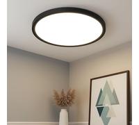 CBJKTX Plafonnier LED plat - Luminaire noir pour salle de bain, luminaire rond de 18 W pour cuisine, lumière blanche chaude 3000 K, luminaire de couloir