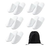 CBMZHF 5 pares de pantuflas de hotel desechables de lujo para mujer, puntera cerrada, lavables y plegables, pantuflas de spa de invierno con bolsa de almacenamiento, adecuadas para viajes, invitados