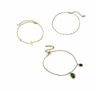 CBMZHF Juego de 3 tobilleras con colgante de cruz y piedras preciosas, acero inoxidable chapado en oro, longitud ajustable de 20 a 25 cm