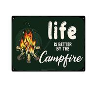 CBQZCHWDKT Funny Camping Tin Sign Life Better By Campfire Vintage Metal Sign for Wall Patio Backyard She Shed Decor 8 X 12 inch