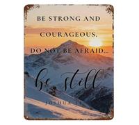 CBQZCHWDKT Joshua 1:9 Be Strong and Courageous Metal Sign Vintage Snow Peak Sunrise Wall Hanging for Home Office Decor (8 X 12 in)
