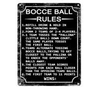 CBQZCHWDKT Rolled edge tin sign showing humorous bocce court behavior for garden party zone