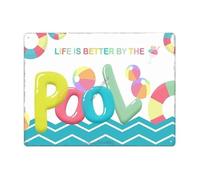 CBQZCHWDKT Rustic Tin Sign Featuring Life Is Better By The Pool Saying Outdoor Weatherproof Metal Decor for Backyard Pool Area Patio Bar 8 X 12 inch