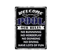 CBQZCHWDKT Rustic Welcome To Our Pool Sign Outdoor Metal Wall-Art for Backyard Decor by the Pool Deck Patio or Garden 8 X 12 inch