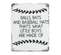 CBQZCHWDKT Vintage Tin Sign Funny Saying Balls Bats Baseball Hats That Is What Little Boys Are Made Of Metal Wall-Art For Game Room 8 X 12 in