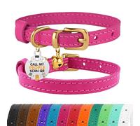 CBROSEY BronzeDog Collar de Piel para Gato con Hebilla de latón, Ajustable, de la Marca, Gatos, Color Negro, marrón, Rosa, Morado, Rojo, Turquesa