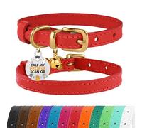 CBROSEY Collar de Piel para Gato con Hebilla de latón, Ajustable, de la Marca BronzeDog, para Gatos, Color Negro, marrón, Rosa, Morado, Rojo, Turquesa