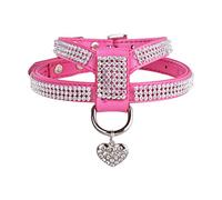 CBROSEY expawlorer Perro arnés Chaleco de Piel Suave Acolchado de Mascota Traje de Rhinestone con corazón Colgante para Perro Gato, Color Rosa