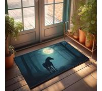 CBRT Alfombras para porche al aire libre con diseño de caballo bajo una luna llena en un bosque de niebla, juego de alfombras de baño, decoración divertida al aire libre (40 x 60 cm)