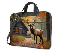 CBRT Bolsa para laptop de 17 pulgadas, un alce majestuoso se encuentra en un camino del bosque cerca de una acogedora cabina, mochila de transporte para laptop, color, 29x40cm, Bohemio