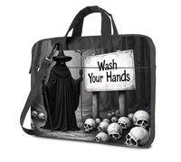 CBRT Bolsa para laptop para mujer, bruja con calaveras y letrero que dice "Lávate las manos", bolsa de viaje para laptop, mochila de viaje para mujer, color, 26x36cm, Bohemio