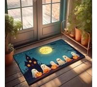 CBRT Divertida decoración de patio con fantasmas y calabazas bajo una luna llena, tapete impermeable para puerta delantera (50 x 80 cm)