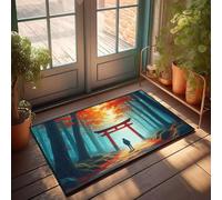 CBRT Divertida decoración de patio con texto en inglés "A person stands under a red Torii gate in an Autumn Forest Doormat" alfombra impermeable para puerta delantera (40 x 60 cm)