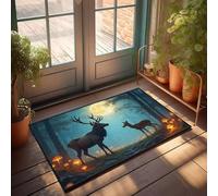 CBRT Divertido tapete de baño con diseño de ciervo bajo hongos brillantes en un bosque iluminado por la luna, decoración de bar Tiki, decoración de puerta de dormitorio (40 x 60 cm)