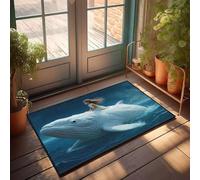CBRT Felpudo absorbente para exteriores con texto en inglés "A Girl Rides A Giant Whale In the Ocean" (65 x 90 cm)