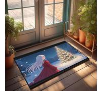 CBRT Felpudo al aire libre con una chica en miradas rojas en un árbol de Navidad nevado, felpudo de entrada para interiores y exteriores (65 x 90 cm)