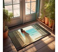 CBRT Felpudo con texto divertido con texto en inglés "A Woman In A White Dress Stands By An Open Door Doormat Bath" (65 x 90 cm)