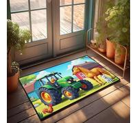 CBRT Felpudo con texto divertido con texto en inglés "Farmer Drives Tractor Cerca del granero con caballo y perro, juego de alfombras de baño, decoración divertida al aire libre (65 x 90 cm)