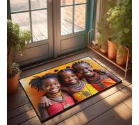 CBRT Felpudo de bienvenida liso con tres niños en un atuendo colorido sonriendo brillante, tapete de otoño para puerta delantera (65 x 90 cm)