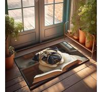 CBRT Felpudo divertido para decoración de habitación de niños y adolescentes, con texto en inglés "A Pug Reading An Open Book" (40 x 60 cm)