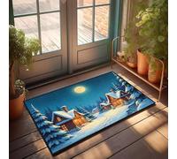CBRT Felpudo divertido para el hogar, diseño de pueblo nevado bajo una luna llena, felpudo de invierno para puerta de casa al aire libre (65 x 90 cm)