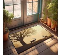 CBRT Felpudo grande para puerta delantera, ciervo bajo un árbol con pájaros volando en el cielo, felpudo para porche delantero, decoración de otoño, tapete para puerta sola del hogar (40 x 60 cm)