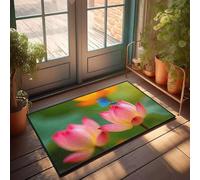CBRT Felpudo único para entrada interior, una libélula azul posada sobre una flor de loto rosa, felpudo de otoño, decoración de habitación de hombre al aire libre (50 x 80 cm)