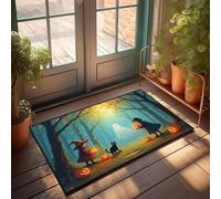 CBRT Felpudos para exteriores, dos niños en disfraces de Halloween, conoce a un fantasma en un bosque, felpudo de entrada para interiores y exteriores (40 x 60 cm)