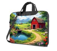 CBRT Funda para portátil de 15.6 pulgadas, una pintoresca escena de granja con un granero rojo, tractor verde y flores coloridas, bolsa para laptop, mochila de viaje para mujer, 17 pulgadas, color