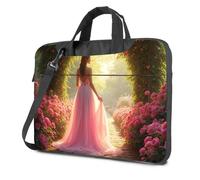 CBRT Maletín para portátil de 15.6 pulgadas, una mujer con un vestido rosa camina por un camino forrado con flores, bolsa para laptop, mochila de viaje para mujer, 17 pulgadas, color, 29x38cm, Bohemio
