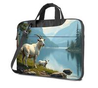 CBRT Mochila de viaje para laptop, una cabra y su hijo junto a un lago sereno rodeado de montañas, bolsa para laptop de 17 pulgadas y 17 pulgadas, color, 26x36cm