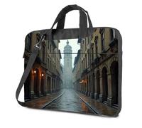 CBRT Mochila para computadora para hombre, una calle empedrada húmeda forrada con edificios históricos que conduce a una torre de reloj distante, bolsa para laptop, mochila de viaje para laptop, color