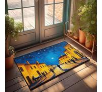 CBRT Stuff For Your Room People Gather In A Pintoresco Town Under A Starry Night Sky Felpudo para interiores y otoño, decoración de bienvenida para puerta delantera (40 x 60 cm)
