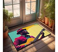 CBRT Tapete de bienvenida con texto en inglés "Fall A Man In A Hat Playing An Acoustic Guitar Doormat Outdoor Fall Decor Welcome Indoor Mat" (40 x 60 cm)