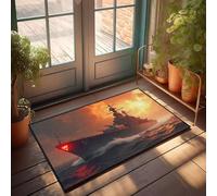 CBRT Tapete de bienvenida liso con un acorazado que navega a través de aguas turbulentas mientras el sol se pone, felpudo de otoño al aire libre para puerta delantera (50 x 80 cm)