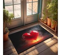 CBRT Tapete de bienvenida liso con un corazón brillante con humo que lo rodea, felpudo de otoño al aire libre para puerta delantera (50 x 80 cm)