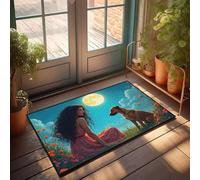 CBRT Tapete de cocina de otoño para piso, una mujer con un vestido floral se sienta junto a su perro bajo una luna llena, felpudo para decoración al aire libre para decoración musical de patio (65 x