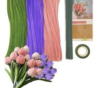 CBRVTY 321 piezas con set de 300 limpiadores de pipas florales de 3 colores, 300 limpiadores de pipas de 7 mm densos para manualidades de flores con 20 tallos de flores 1 rollo de cinta adhesiva para