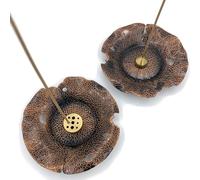CBRVTY Juego de 2 ceniceros de incienso con forma de hoja de loto, con 9 agujeros y 1 agujero para gotas de lluvia, soporte de latón para meditación y yoga
