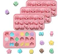 CBRVTY Juego de 3 Moldes de Silicona para Hacer 9 Estilos 54 Piezas Flores Hojas Caramelos Mariposas, Moldes para Tartas y Chocolate