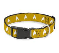 CBS Studios Inc. Collar para mascotas, collar de perro, hebilla de plástico, insignia de la Flota Estelar de Star Trek, amarillo dorado, blanco, 7 a 8.5 pulgadas de ancho