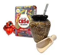 CBSe Yerba Mate - Juego de té | Bebida energética fuerte natural | Kit para principiantes | Yerba Mate con guaraná 500 g | Taza de cerámica de calabaza 300 ml | Bombilla | Cuchara de madera
