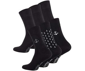 CC Clark Crown 6 pares de calcetines de bambú elegantes y modernos, sin costuras apretadas, color negro liso y patrón de ancla, 6 pares, 3 negros, 3 anclas, 39-42