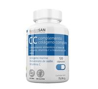 CC Complemento Colageno Complex con colágeno marino hidrolizado, vitamina C y hialuronato, apoyo diario para articulaciones, cabello y uñas, 120 cápsulas. BasicoSan