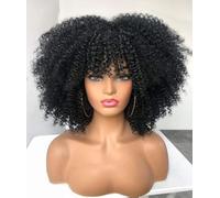 CC Hair Pelucas rizadas para mujeres negras, pelucas rizadas afro con flequillo, peluca sintética resistente al calor, 14 pulgadas, 280 g, 22.5 pulgadas